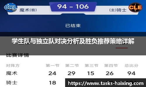 学生队与独立队对决分析及胜负推荐策略详解